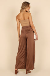 Wellington Wide Leg Satin Pant - Mocha